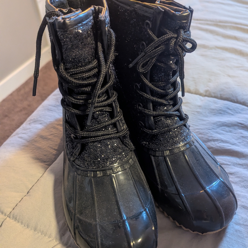 Sugar Black Glitter Lace-Up Women's Boots